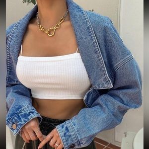 Drop shoulder open denim jacket